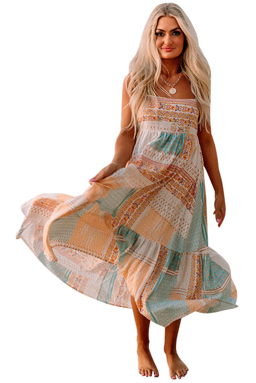 Patchwork Print Square Neck Sundress
