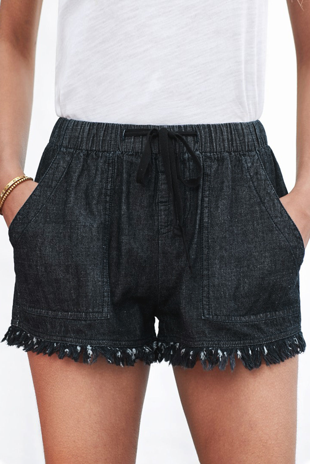 Frayed Pocketed Denim Shorts