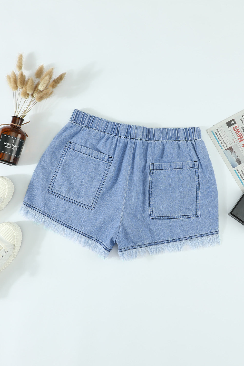 Frayed Pocketed Denim Shorts