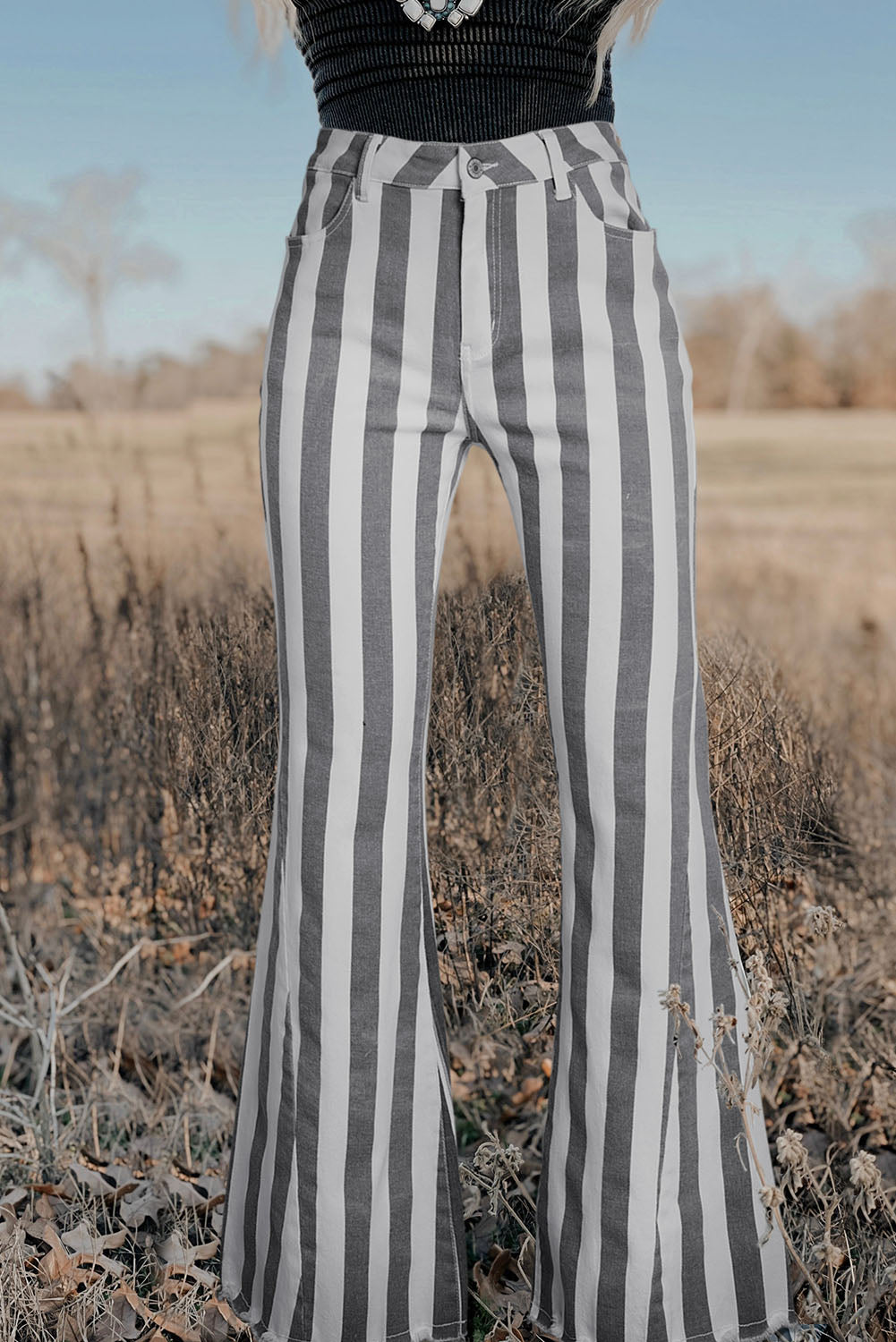 Striped Western Flare Jeans