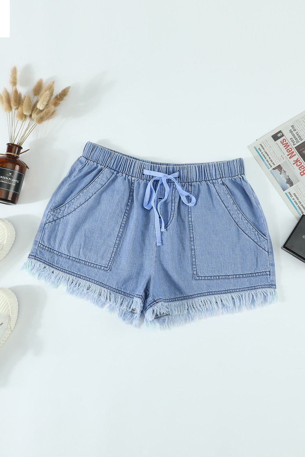 Frayed Pocketed Denim Shorts