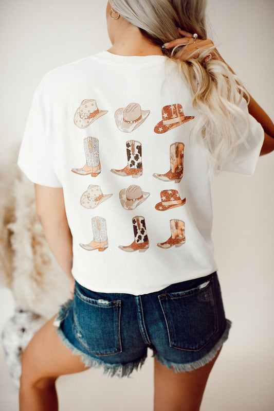 Double-Sided Cowboy Hat & Boots Graphic T-Shirt