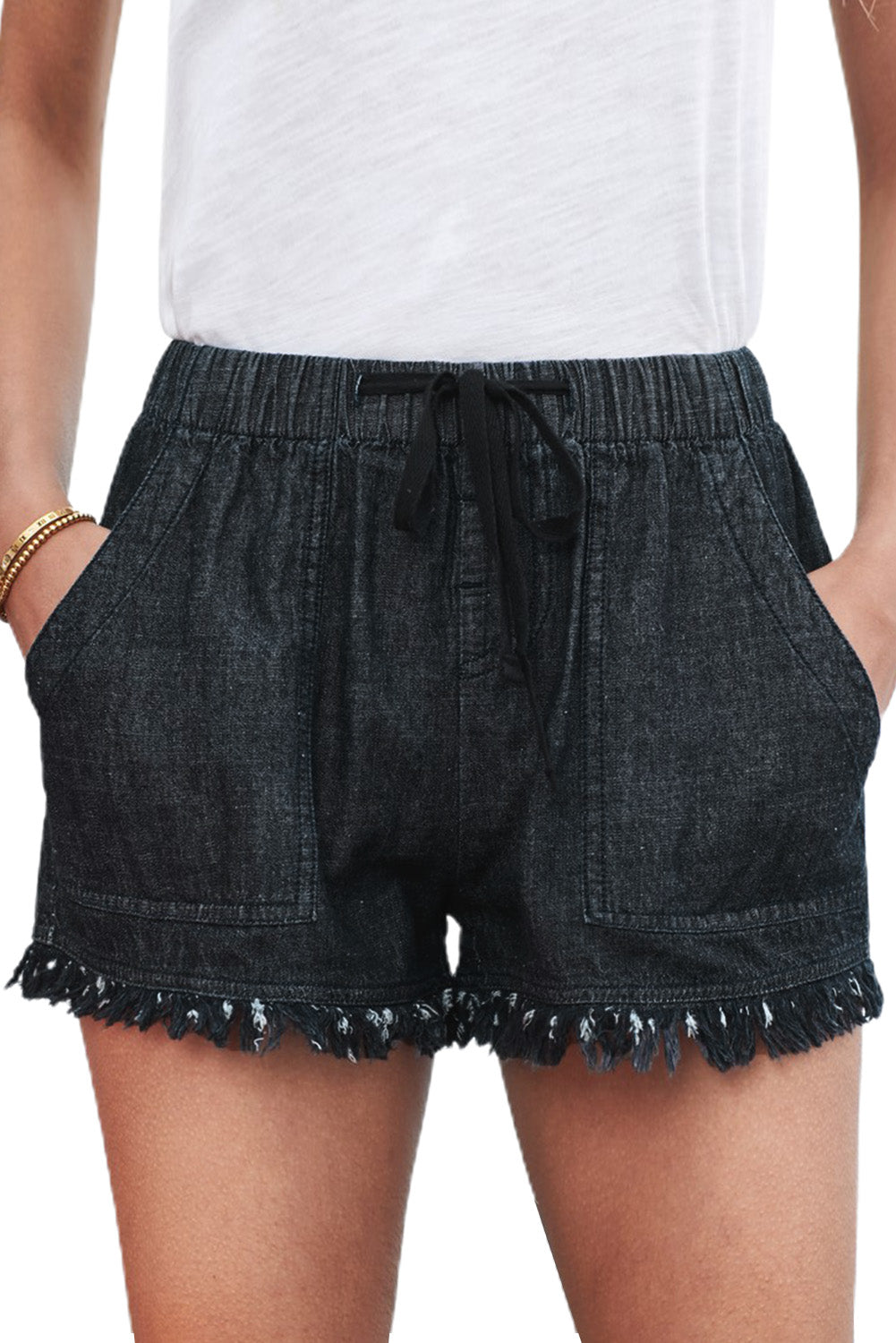 Frayed Pocketed Denim Shorts