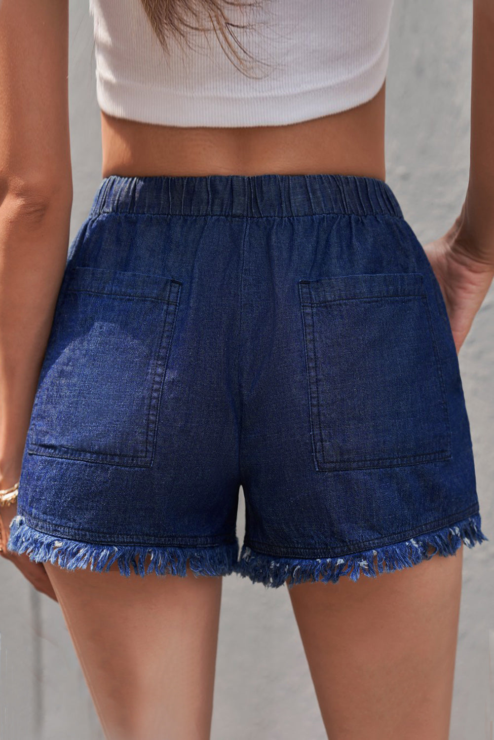 Frayed Pocketed Denim Shorts