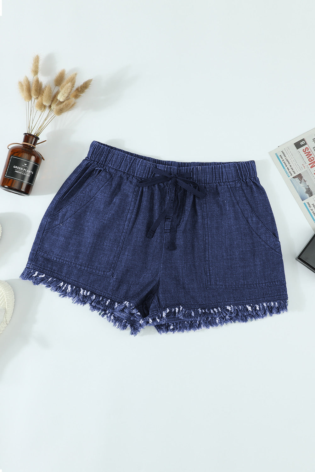 Frayed Pocketed Denim Shorts