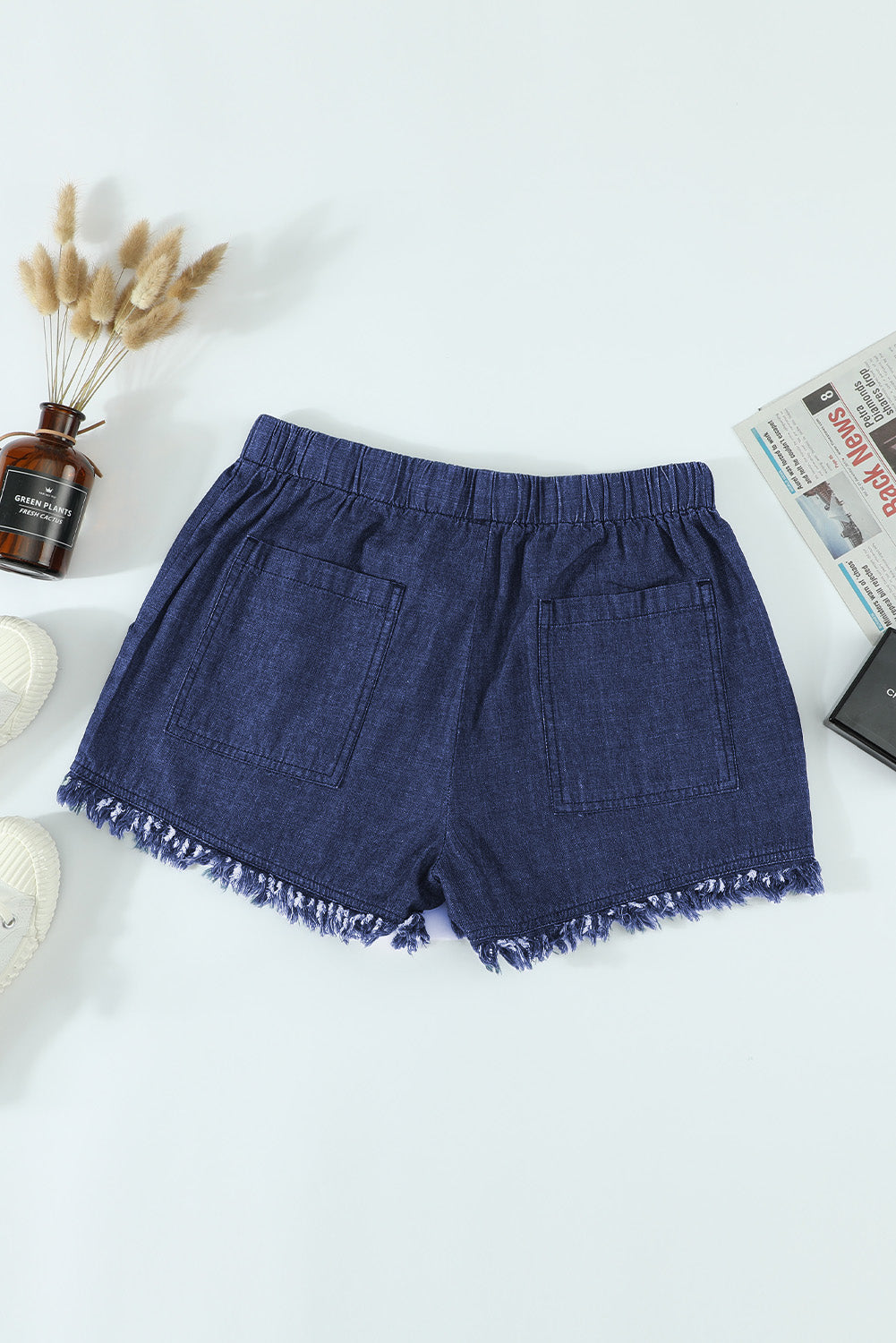 Frayed Pocketed Denim Shorts