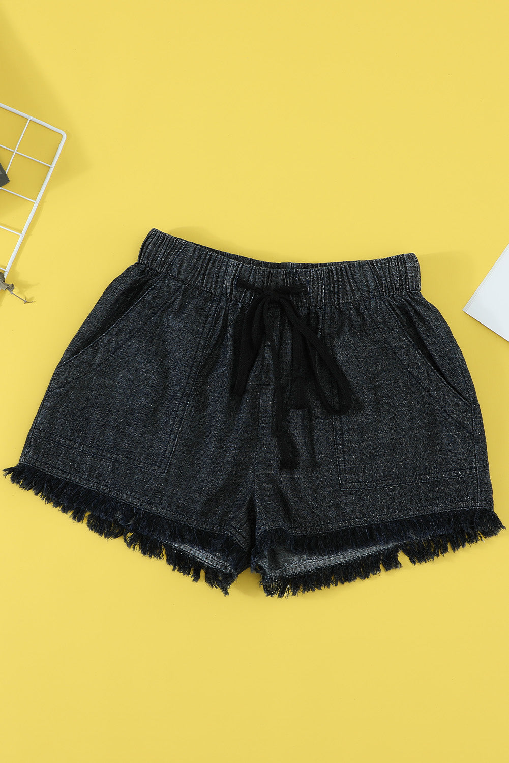 Frayed Pocketed Denim Shorts