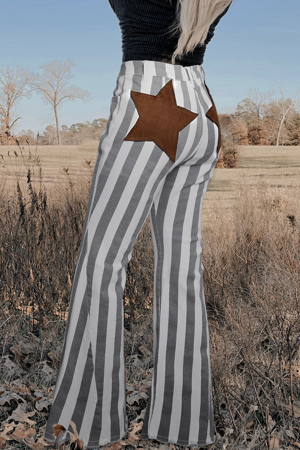 Striped Western Flare Jeans