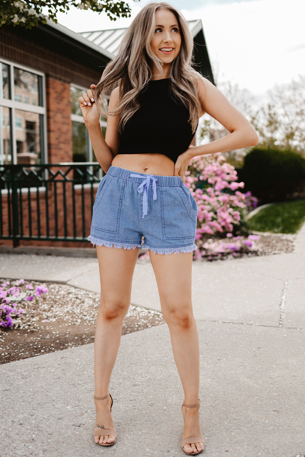 Frayed Pocketed Denim Shorts